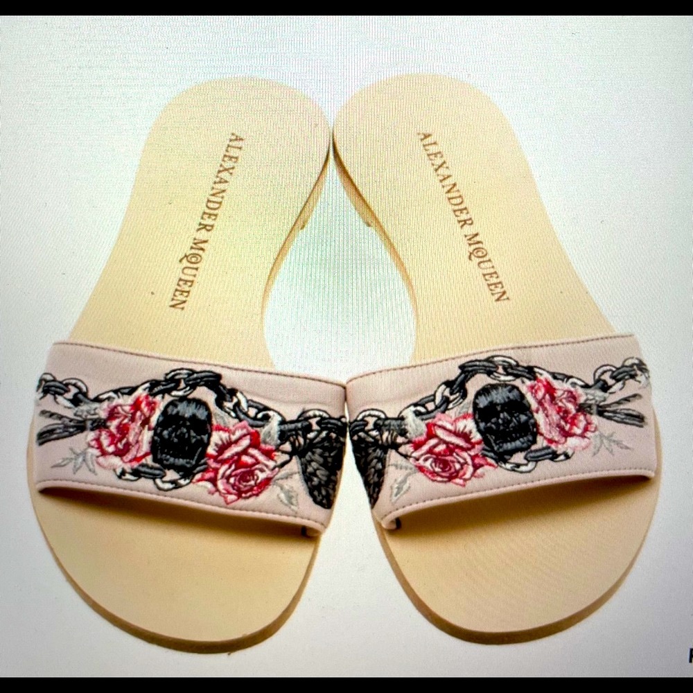 Alexander McQueen Blush Pink Skull Poppy Slides